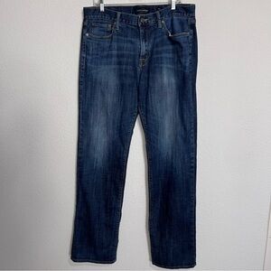 Lucky Brand 361 Vintage Straight Dark Wash Distressed Whiskered Jeans 34 Tall